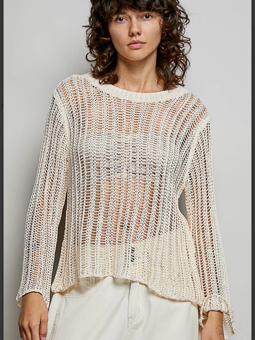 New POL CROCHET TOP CREAM SZ L